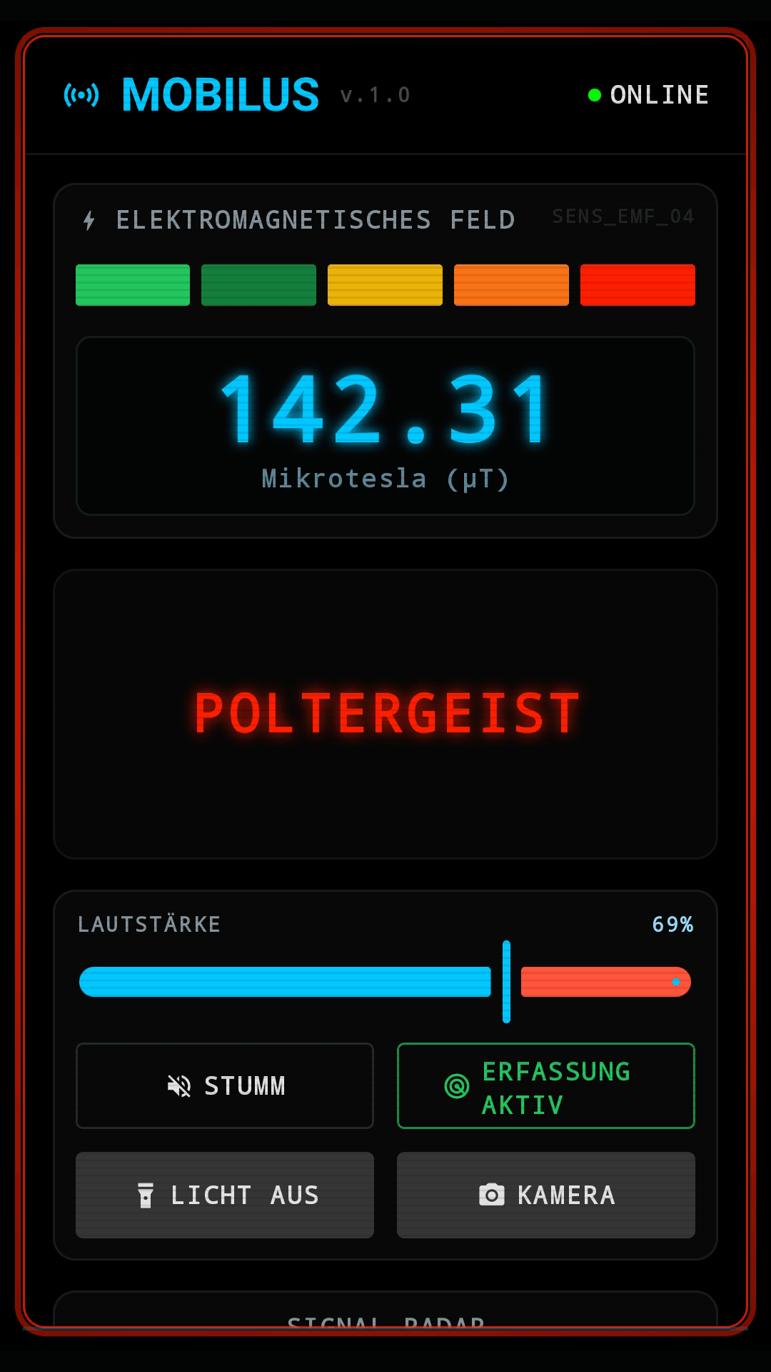 MOBILUS Geisterjäger App – EMF-Detektor Screenshot